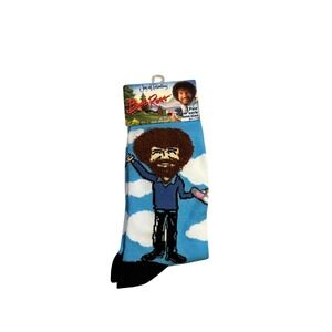 Bob Ross Happy Clouds Crew Socks Blue Novelty Art Painting Mens 8-12 Womens 9-14